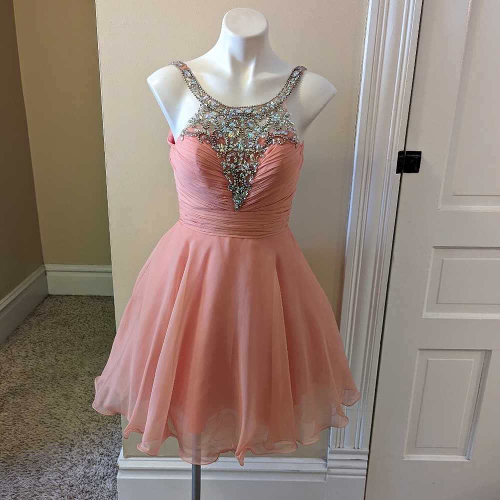 Juliet pink jeweled fit and flare semi forl dress size XS